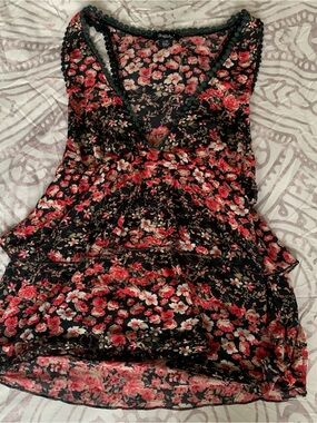 Rhapsody Black Floral V-Neck Camisole - Red and Pink Roses
